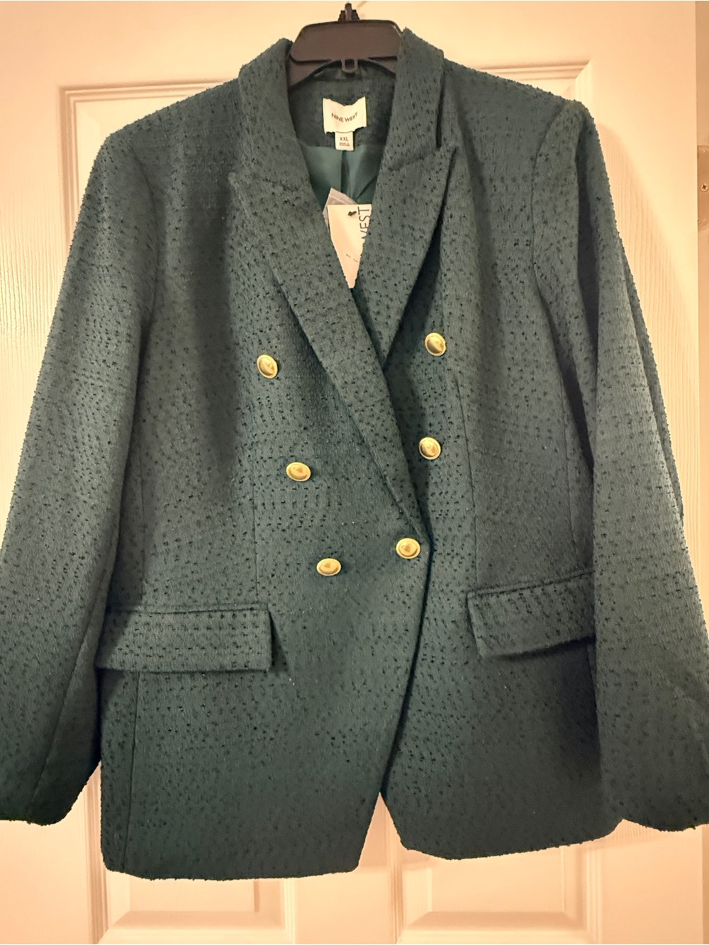 Nine West Emerald Green Double-Breasted Blazer with Gold Buttons
